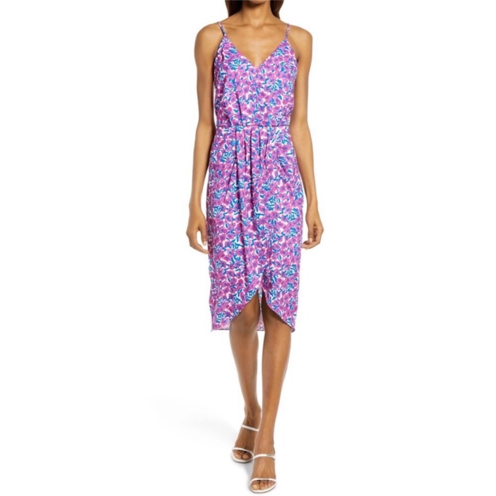 NWT Chelsea28 Women’s Fuchsia Floral Sleeveless Faux Wrap Dress L